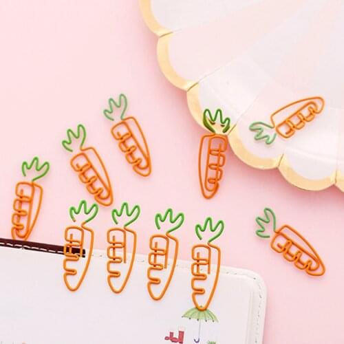 10pcs/lot Cartoon Carrot style Clips Metal Material Memo Clip for book School Party Supplies Gift for Kids