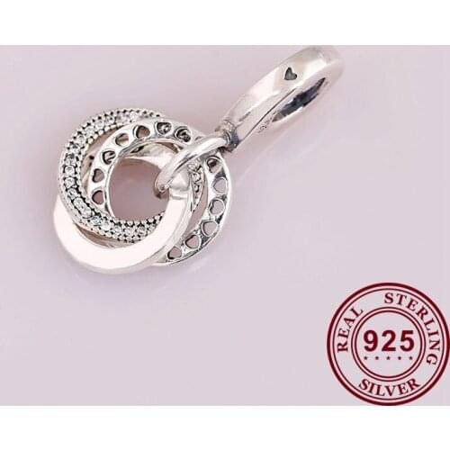 100% 925 Sterling Silver Charm Three Ring Heart Charm Pendant Fit Pandora Women Bracelet & Necklace Diy Jewelry