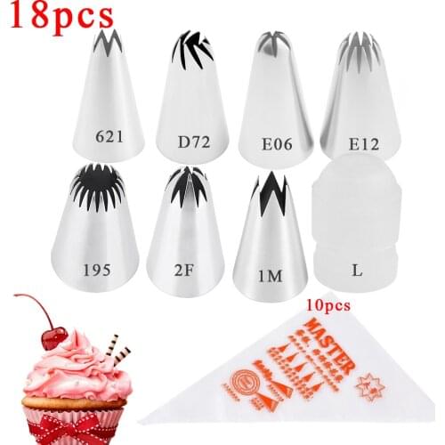 18PCS Cakes Decoration Set Cookies Supplies Russian Icing Piping Pastry Nozzle Stainless Steel Kitchen Gadgets Fondant Decor