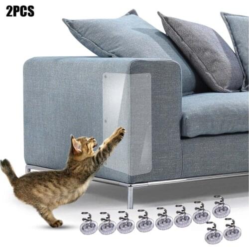 2PCS Clear Scratch Guard Protector Tape Dog Cat Claw Guards w/Pins for Protect Your Upholstered Furniture Stops Scratching Cats