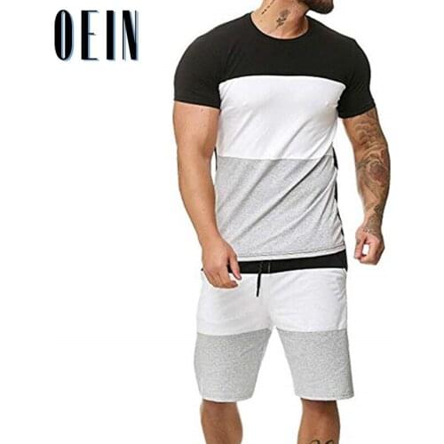 2021 Summer Mens Sportswear Set New Short Sleeve T-shirt + shorts Tracksuits Mens Casual Patchwork Sets Fitness Top Tee Suit