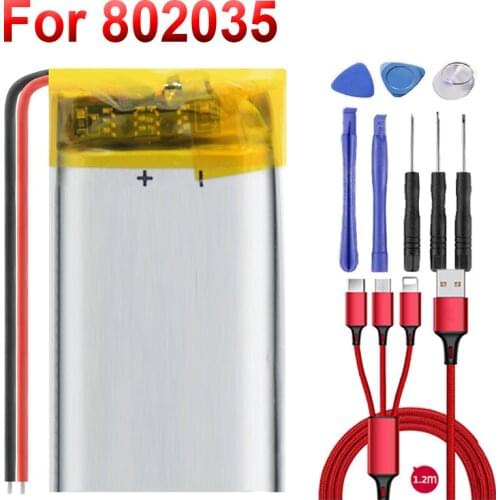 3.7V 500mAh 802035 polymer lithium ion / Li-ion battery For MP3 MP4 Toys DVR Mio mivue 536 mio 518 video recorder mirror dvr