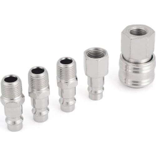 5pcs/set 1/4" BSP Nickel-plated Iron Euro Air Line Hose Fittings Compressor Connector Quick Release for Making Up New Hoses