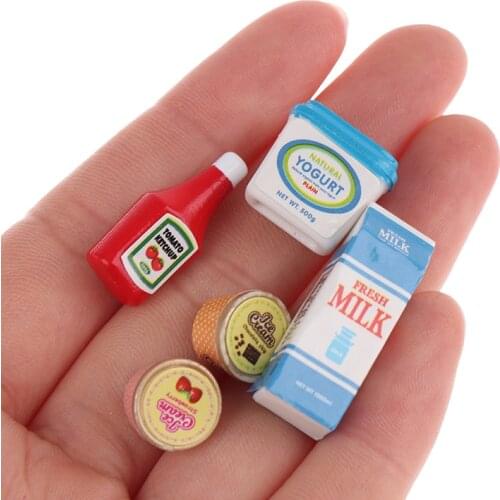 5Pcs/Set 1:12 Dollhouse Miniature Food Mini Tomato Sauce Iced Yogurt Dolls Kitchen Toy