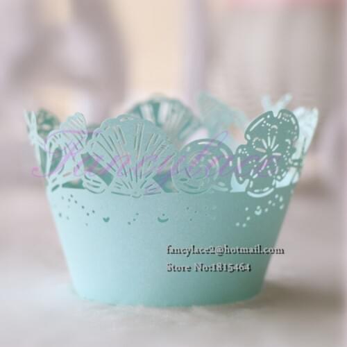 50pcs Laser Cut Hollow out Sea Shell Cupcake Wrapper Liner Baking Cup Paper Decoration for Wedding Birthday Party Decoration