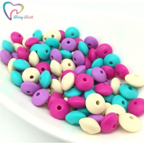 50 PCS Fuchsia Purple Mix Flat Lentils Silicone Beads Teething Necklace Abacus Beads Baby Teether Pendants Spacer Beads 12*7 MM