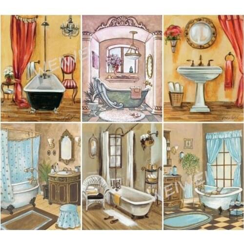 5D Square Round Drill Diamond Painting Bathroom Bathtub Toiletries Art Mosaic Embroidery Cross Stitch Kits Home Decoration