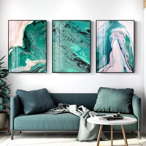 Abstract Marble Green Canvas Print Paintings Light pink Poster Nordic Wall Art Pictures on Canvas Living Room Office Home Decor