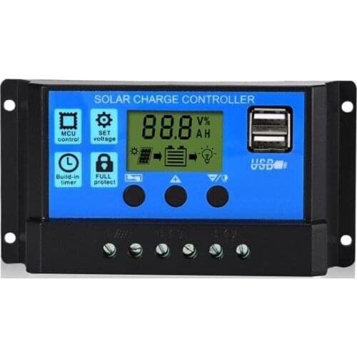 10A 20A 30A 40A 50A 60A solar controller 12V 24V automatic PWM 5V output voltage stabilizer PV household battery charger LCD dua