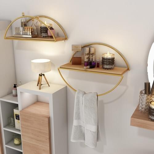 Bino Wall Rack Decorative Bookcase Kitchen Bathroom Gold Color Ellipse 2'li Set