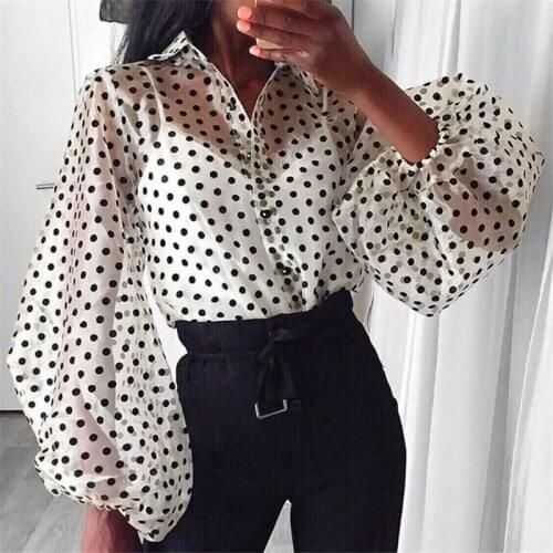 Puff Sleeve Spring Fashion Mesh See-through Blouses Women Polka Dot Tops And Blouses Sexy Vintage Shirt Women Office Top