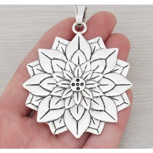 3 x Large Round Lotus Flower Charms Pendants for Necklace Jewelry Making Findings 71x63mm
