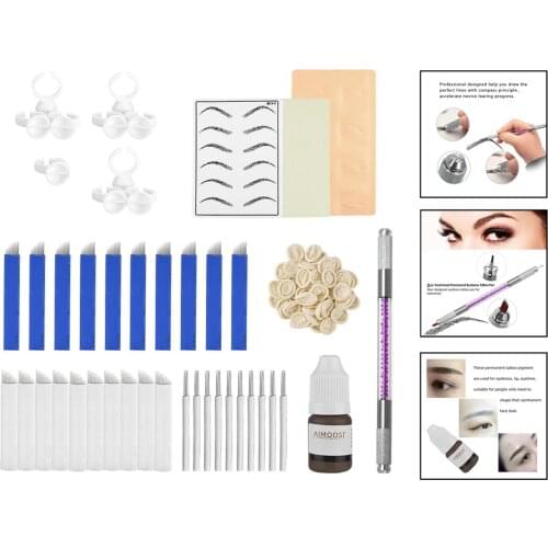 Eyebrow Permanent Tattoo Practice Kit Set Needle Pigment Ink Practise Skin Tool Ring Cup Disposable Finger Cot