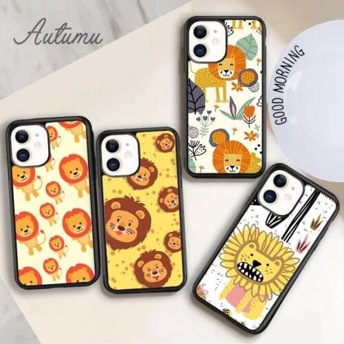 Cute Cartoon Lion Design Phone Case for iPhone 11 12 Pro Max mini X XR XS SE 2020 5 6S 7 8 Plus Samsung Galaxy S8 S9 S10 Cover