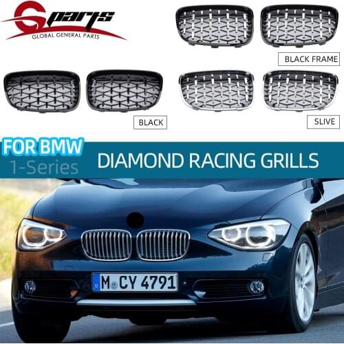 G-Parts Pair ABS Diamond Grill Front Bumper Grille Overlay Kidney Racing Grilles For BMW 1 Series F20 116i 118i 2012 2013 2014