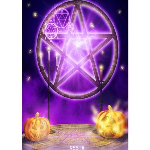 Halloween Backdrop Purple Background Pentagram Candle Pumpkin Photography Backdrops Vinyl Cloth Customize for Photo Studio Party