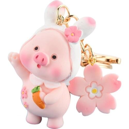 Fashion Lovely Animal Little Pink Pig Keychain Three-dimensional Key Chain Ring Piggy Pendant Car Keyring Bag Decor Gift