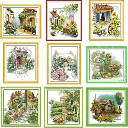 Flower Scenery Series Counted Cross Stitch Kits Aida 14CT 11CT Garden Pattern Embroidery Set Needlework Home Decoration Painting