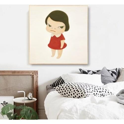 Nara Yoshitomo Funny Cartoon Oil Painting By Hand Made On Canvas Graffiti Art Oil Painting For Kids Wall Decoration