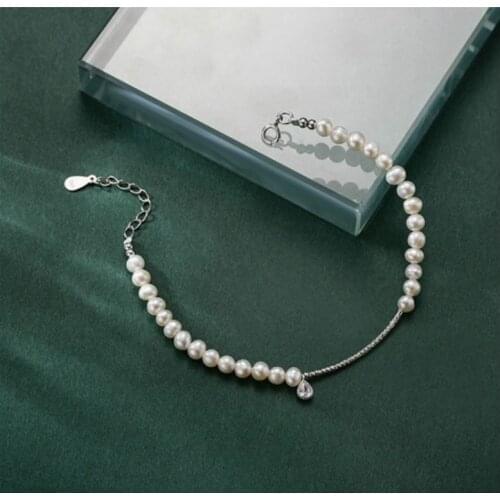 Natural Freshwater Pearl 100% 925 Sterling Silver Bracelets For Women Cubic Zirconia Fashion Fine Jewelry Bracelets & Bangles