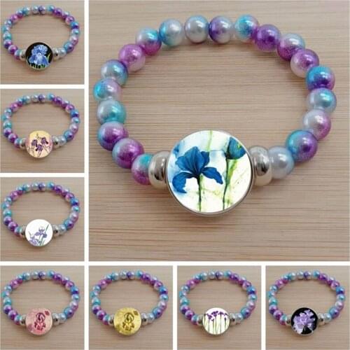 New Fashion Blue Iris Flower Purple Iris Handmade Photo Glass Cabochon Jewelry Bracelet Accessories