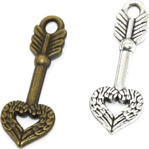 MENGJIALE 30pcs/lot Exquisite Love Arrow charms pendants for Handmade earring bracelet necklace Jewelry DIY 25*9mm