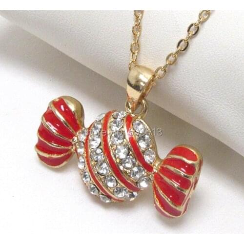 Wholesale Fashion Gold color Alloy Crystal Rhinestone Deco Candy Charms Enamel Necklace xy066