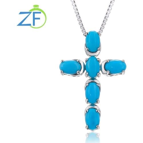 GZ ZONGFA Luxury Natural Turquoise Minimalist Jewelry 925 Sterling Silver Custom Cross Men Women Necklace