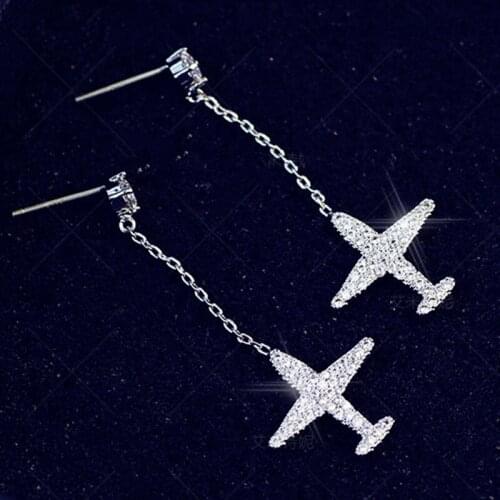 Daisies 925 Sterling Silver Zircon Airplane Drop Earring Statement Jewelry Women Party Gift Shining Aircraft Earring for Lady