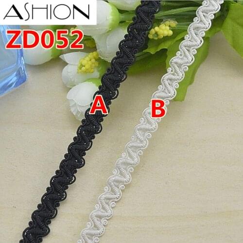 Width 10mm black white beige polyester corrugated braided lash Crochet ribbon Curved edge lace trim ZD052