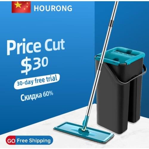 360 Degree Angle Adjustable Floor Mop with Cleaning Bucket Quick-drying Mop Can Be Washed Without Leaving Stains After Mop