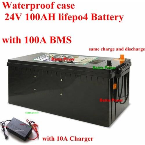 Waterproof 24V 100AH lifepo4 Battery with 100A BMS for bicycle motorhomes Solar energy Inverter camping + 10A Charger