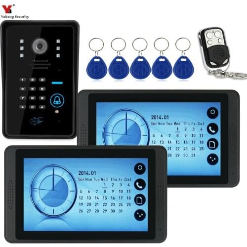 Yobang Security 7" Color Video Intercom Door Phone System With 2 Monitor password RFID Card Reader HD Doorbell 1000TVL Camera
