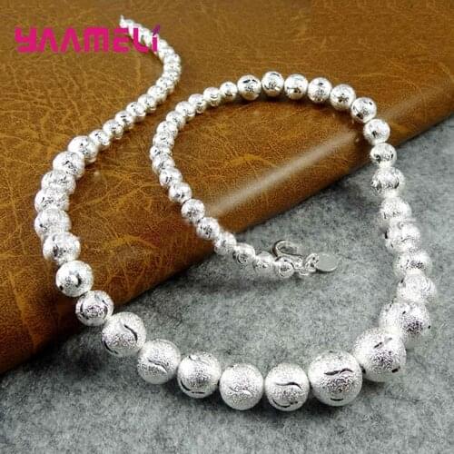 Big Smooth/Sand Beads 925 Sterling Silver Necklace For Unisex Punk Rock High Quality Hyperbole Accessories Jewelry Party Gifts
