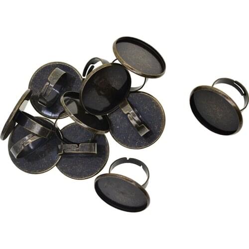 10 Pieces Smooth Bronze Brass Adjustable Ring Settings Blank/Base, Fit 25mm Glass Cabochons,Buttons;Ring Bezels