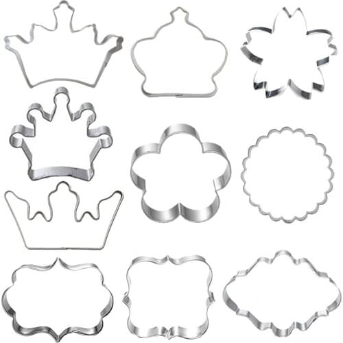 10pcs Wedding Biscuit Mold Plaque Cutter Cookies Frame Crown DIY Flower Cake Oval Square Rectangle Fancy Stainless Cookie Molds