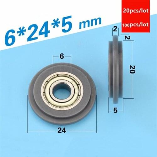 20pcs/100pcs 6*24*5mm POM plastic coating cam roller groove track sliding door 696ZZ bearing guide wheel wear resisting