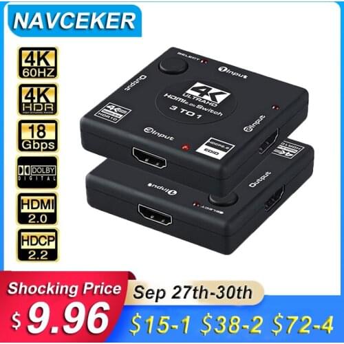 2020 3 Port 18Gbps HDR 4K HDMI 2.0 Switch 3x1 3 In 1 Out HDMI Switch HUB Box With IR Mini HDMI Switch Remote For PS4 XBox