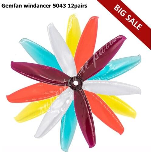24 Pcs/ 12 Pair Gemfan Windancer 5043 Propeller T5043C 5x4.3 Inch 3-Blade CW CCW FPV for Racing Drone Freestyle