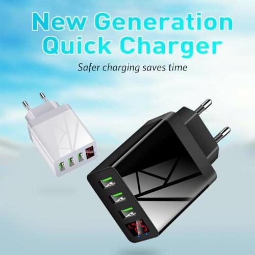 3 Ports USB Digital Display Charger Sufficient Enduring Ruggedness UK/US/EU Plug Adapter for Android iOS Mobile Phone Universal