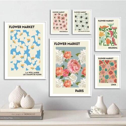 Abstract Colorful Flower Market Vintage Nordic Posters And Prints Wall Art Canvas Painting Wall Pictures For Living Room Decor