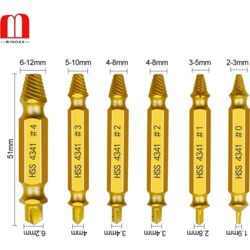 BINOAX 4341 5Pcs Titanium Screw Extractor Set Drill Bits Easy Out Guide Broken Damag Screws Bolt Remover