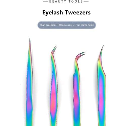 BML Color Titanium False Eyelash Tweezers,Angle Eyebrow Stainless Steel Tweezers,Beauty Makeup Tool for Cosmetic