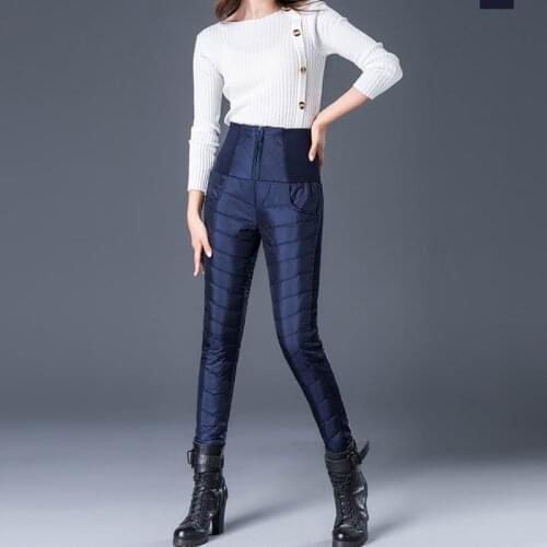 New Women Winter Down Cotton Pants High Waist Zipper Casual Pencil Pants Trousers Plus Size Velvet Cold Proof Female Sweatpants