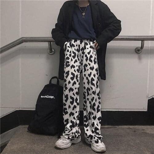 Cow Print Pants Women Korean Style Cow Print Wide Leg Pants Harajuku Trousers Summer Korean Clothes Streetwear Women