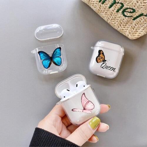 Cute Blue Monarch Purple Pink Butterfly Cases For Airpods 2 Case Clear Silicone Soft TPU Exotic Earphone Cover Box For Air Pods