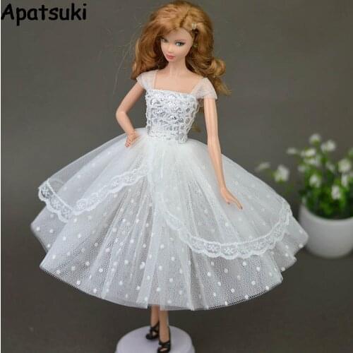 Pure White Doll Dresses Clothes Elegant Lady Evening Dress for Barbie Doll For 1/6 BJD Doll House Gift Doll Accessories