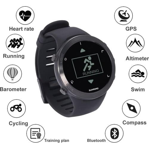SUNROAD New Digital Sports Men Watch Altimeter Barometer Heart RATE Compass Pedometer Waterproof Swimming Running Wristwatch