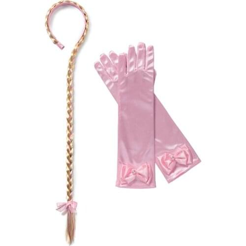 VOGUEON Girl Hairband Wig and Gloves Kids Elsa Anna Rapunzel Braid Cinderella Sofia Cosplay Accessory Girl Princess Party Supply