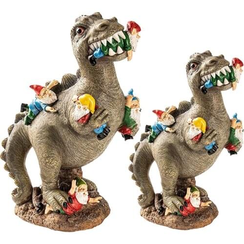 Dinosaurs Eat Dwarfs Statue Garden Ornament Art Resin Craft Landscaping Yard Sculptures Decoration for Home Garden Patio